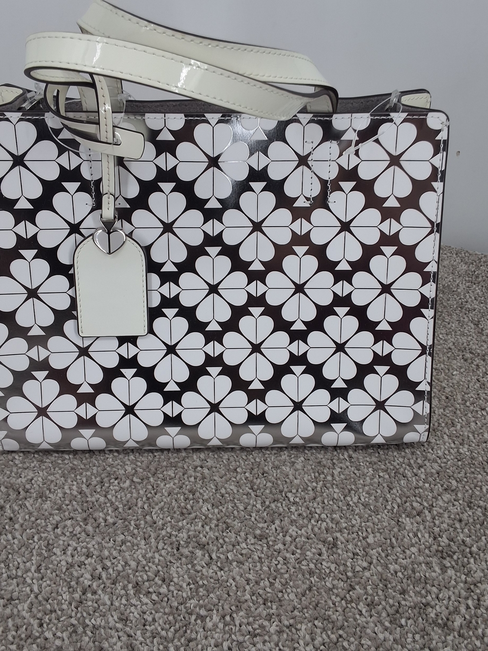 Kate Spade Nwt Glossy White Floral Pattern Tote Bag